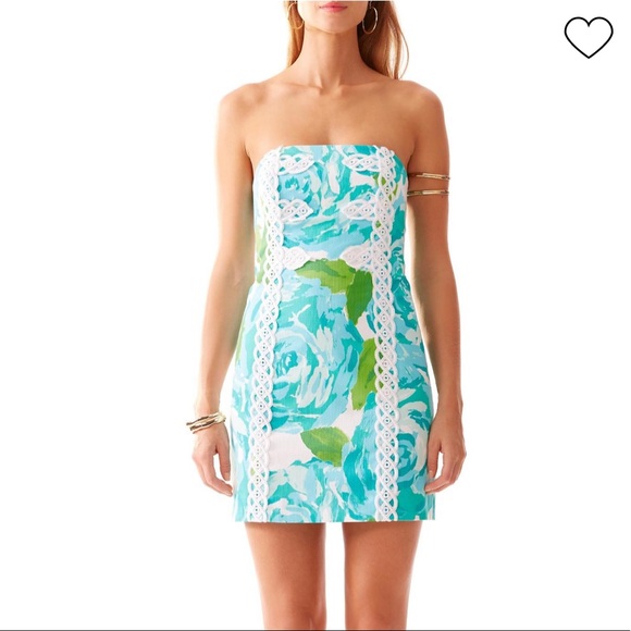 Lilly Pulitzer Tansy Strapless Dress in Poolside Blue First Impression Sz 0